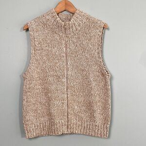 Talbots Sweater Vest Full Zip Cotton Knit Womens Medium Tan Minimalist VTG